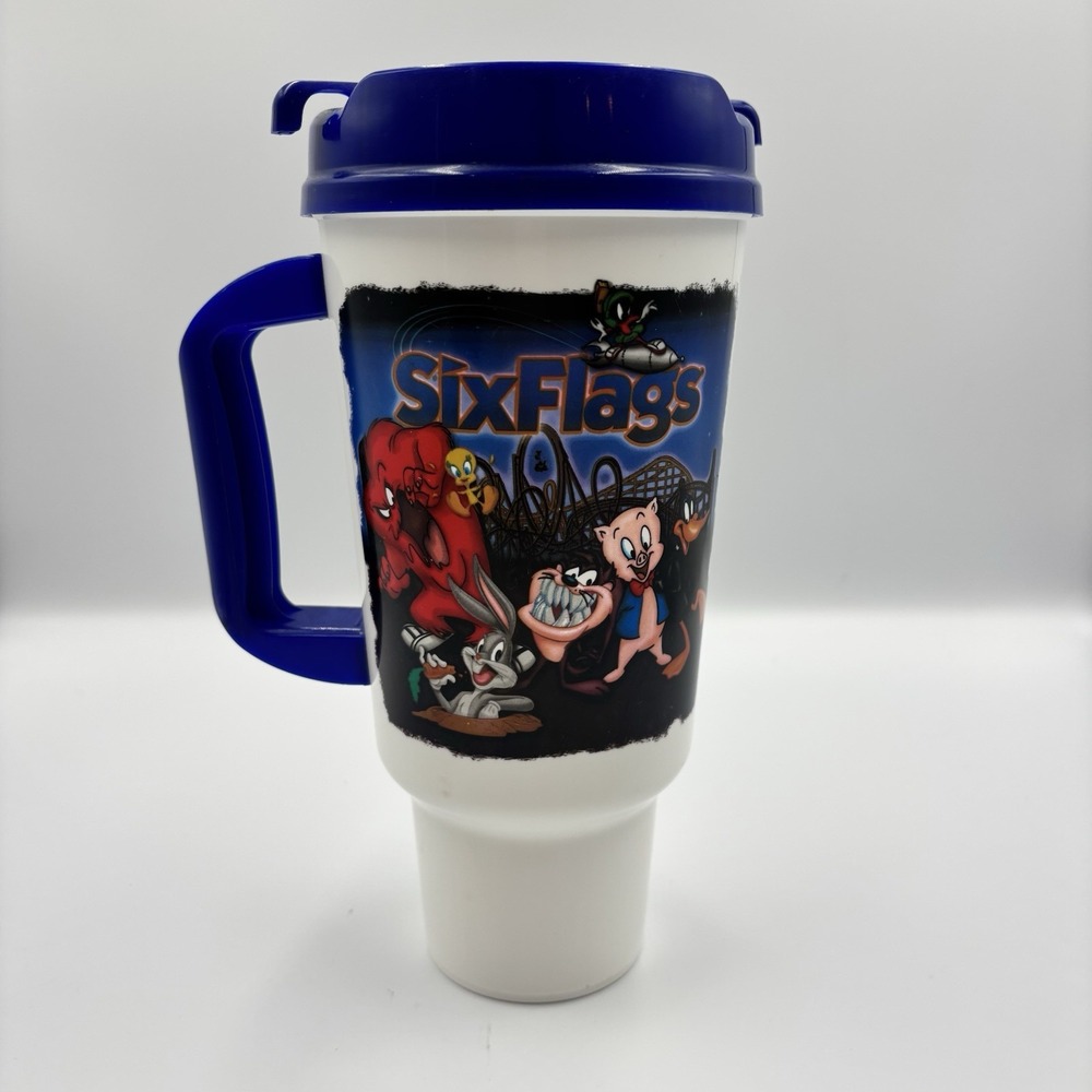 Vintage Six Flags Looney Tunes Bugs Plastic Cup Bottle Tumbler‎ 32oz.